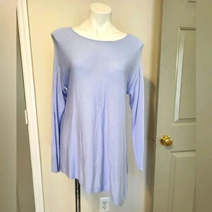 Eileen Fisher Morning Glory Merino Wool Blend Blue Asymmetrical Knit Sweater(S)